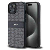 Kožené pouzdro DKNY Mono Stripe & Metal Logo pro iPhone 15 / 14 / 13 - černé