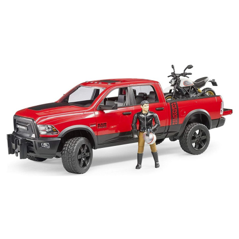 Bruder 02502 RAM 2500 Power Wagon s Scramblerem Ducati Desert Sled a řidič Brüder Mannesmann