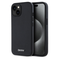 DKNY PU Leather Silver Metal Logo Magsafe kryt iPhone 15 černý