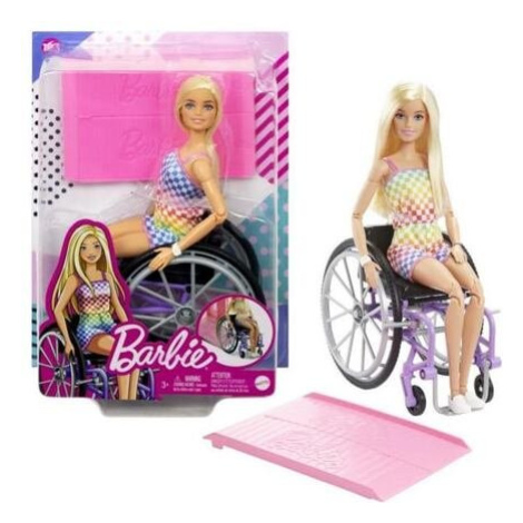 Barbie modelka na invalidním vozíku v kostkovaném overalu Mattel