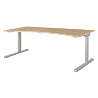 mauser Zaoblený výškově nastavitelný stůl, šířka 2000 mm, deska s javorovým dekorem, podstavec v