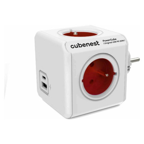 Cubenest Rozbočovač PowerCube Original USB PD 20W, 4x zásuvka + USB A+C, červená Allocacoc