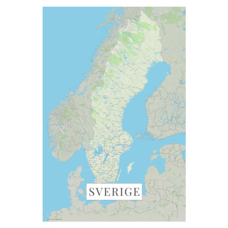 Mapa Švédsko color, 26.7x40 cm