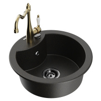 MEXEN/S Diego granitový dřez 1-miska včetně baterie Carla, černá/zlatá metalik 6512-75-670700-50