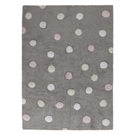 Lorena Canals Pro zvířata: Pratelný koberec Tricolor Polka Dots bílá, žlutá, šedá 120x160 cm