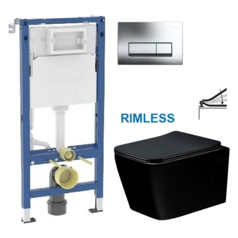 GEBERIT DuofixBasic s chromovým tlačítkem DELTA51 (458.103.00.2 51CR ME02)+ WC MEXEN TEO ČERNÁ R