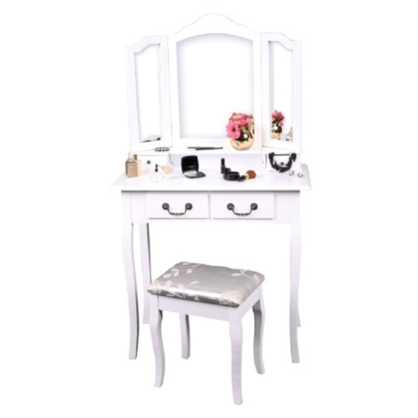 Toaletní stolek APOLÉNA s taburetem, bílá/stříbrná Tempo Kondela