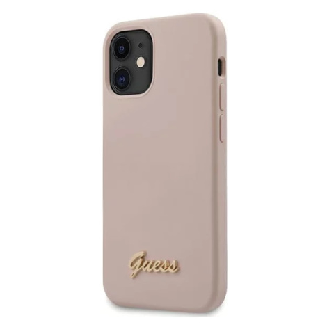 Kryt Guess GUHCP12SLSLMGLP iPhone 12 mini 5,4" light pink hardcase Silicone Script Gold Logo (GU