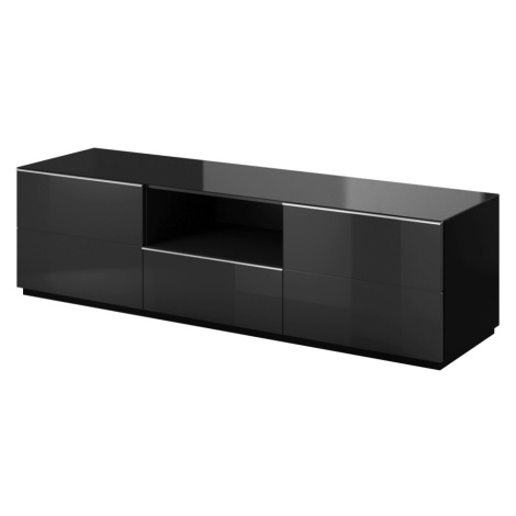 DEJEON televizní stolek 2D1V, černá/černé sklo Helvetia