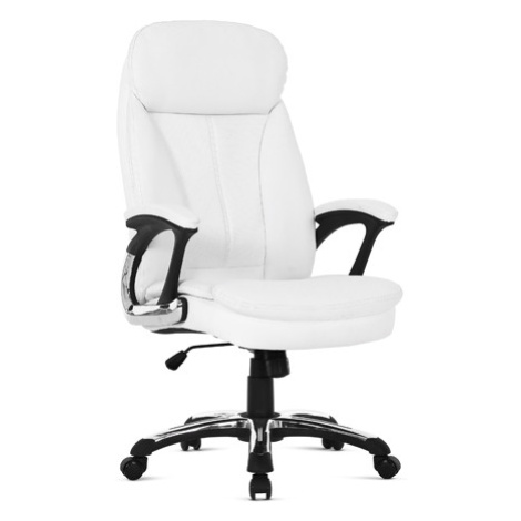 Kancelářská židle, bílá koženka, plast ve stříbrné, kolečka pro tvrdé podlahy Autronic