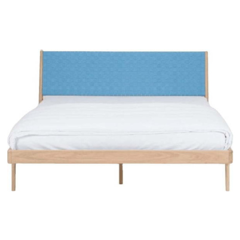 Modrá/přírodní dvoulůžková postel z dubového dřeva 180x200 cm Fawn – Gazzda