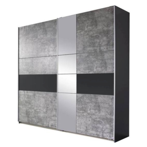 Šatní skříň CADENCE I imitace betonu/tmavě šedá, šířka 218 cm