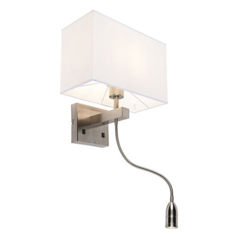 Moderní nástěnná lampa ocel sstínítkem bílým - Bergamo QAZQA
