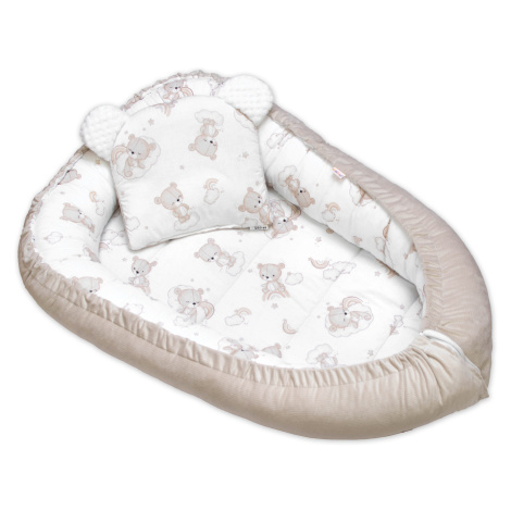 Baby Nellys Oboustranné hnízdečko s polštářkem,50x80 cm, Malý medvídek, bílá, béžová