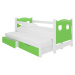 Dětská postel Campos s přistýlkou Rám: Bílá, Čela a šuplíky: Zelená