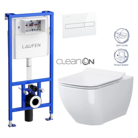 LAUFEN Rámový podomítkový modul CW1 SET s bílým tlačítkem + WC CERSANIT VIRGO CLEANON + SEDÁTKO 