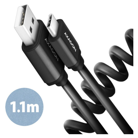 AXAGON kabel USB-A - USB-C TWISTER USB2.0, 3A, kroucený, ALU, tpe, 1.1m, černá - BUCM-AM20TB