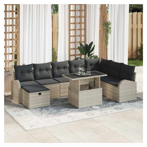 vidaXL Sada zahradních pohovek 9 pcs Světle šedá Poly ratan