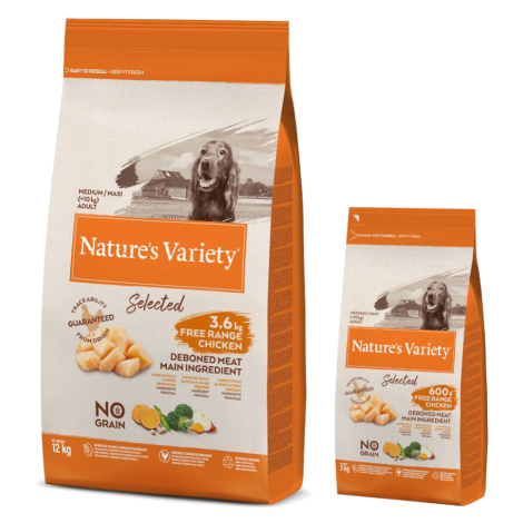 Nature's Variety granule, 12 + 2 kg zdarma - Selected Medium Adult kuře z volného chovu 12 kg +  Nature’s Variety