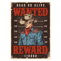 Ilustrace Wanted bandit vintage poster colorful, IMOGI, 30 × 40 cm