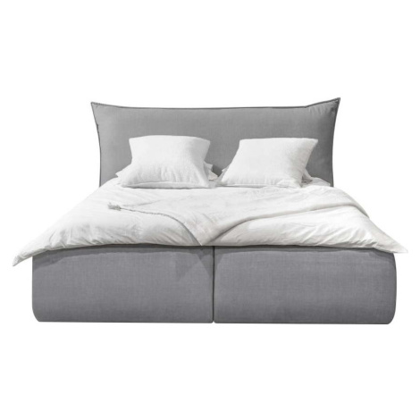 Světle šedá čalouněná dvoulůžková postel s úložným prostorem s roštem 180x200 cm Jade – Bobochic Bobochic Paris