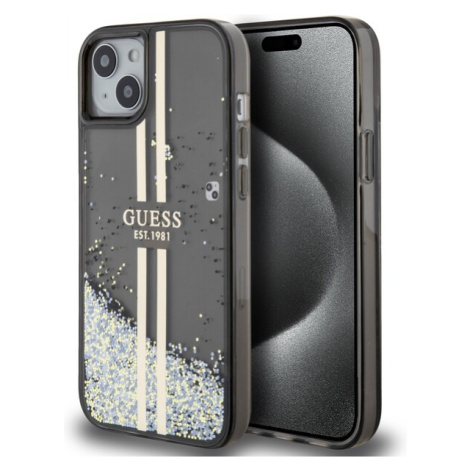 Guess PC/TPU Liquid Glitter Gold Stripe kryt iPhone 15 Plus černý