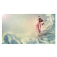 Ilustrace Beautiful woman jumping in a fantasy landscape, Melpomenem, 40 × 22.2 cm