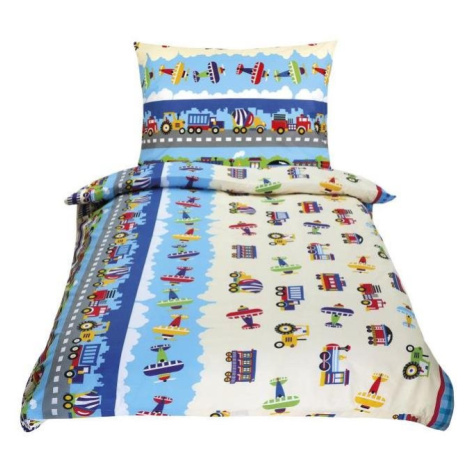 Bellatex Bavlněné Junior - 140 × 200, 70 × 90 cm - letadla a auta modrá