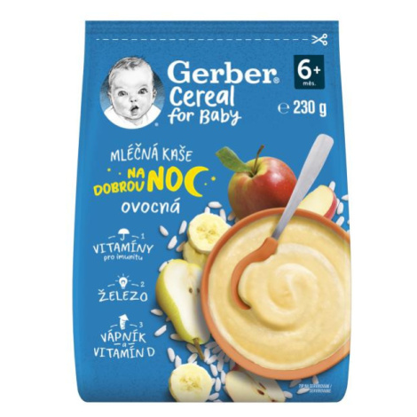 GERBER Kaše mléčná cereal ovocná Dobrou noc 230 g