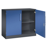 C+P Skříň s otočnými dveřmi ASISTO, výška 897 mm, šířka 1000 mm, 1 police, černošedá/enciánová m