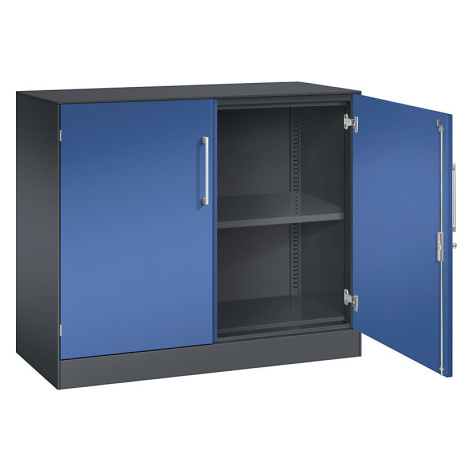 C+P Skříň s otočnými dveřmi ASISTO, výška 897 mm, šířka 1000 mm, 1 police, černošedá/enciánová m