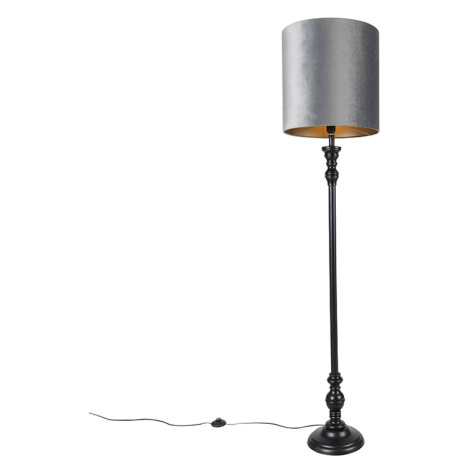 Klasická stojací lampa černá s šedým stínidlem 40 cm - Classico QAZQA
