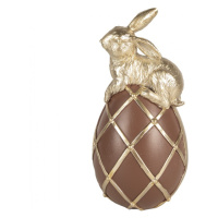Hnědo-zlatá velikonoční dekorace zajíček sedící na vajíčku Zoete Pasen – 20 cm