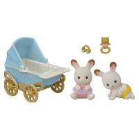 Sylvanian family Dvojčata Chocolate králíků s kočárkem