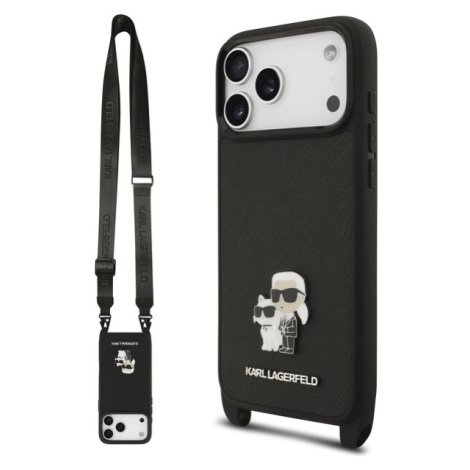 Karl Lagerfeld Saffiano Crossbody Popruh Metal Karl and Choupette kryt iPhone 17 Pro Max černý