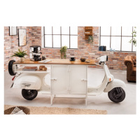 Estila Designový barový pult Scooter s úložným prostorem z kovu bílé barvy as masivní mangovou d