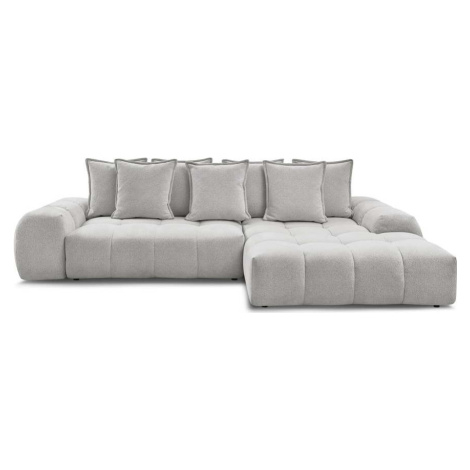 Světle šedá žinylková rozkládací/s úložným prostorem rohová pohovka (pravý roh/s lenoškou) Evere Bobochic Paris