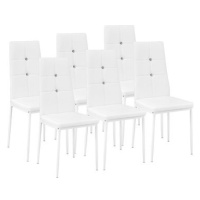 6× Jídelní židle, ozdobné kamínky, bílá