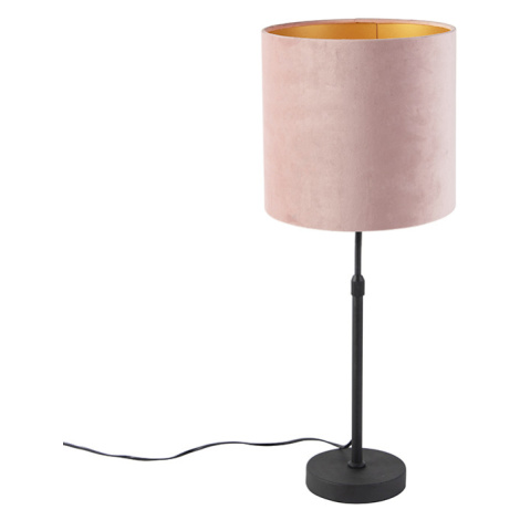 Stolní lampa černá s velurovým odstínem růžová se zlatem 25 cm - Parte QAZQA