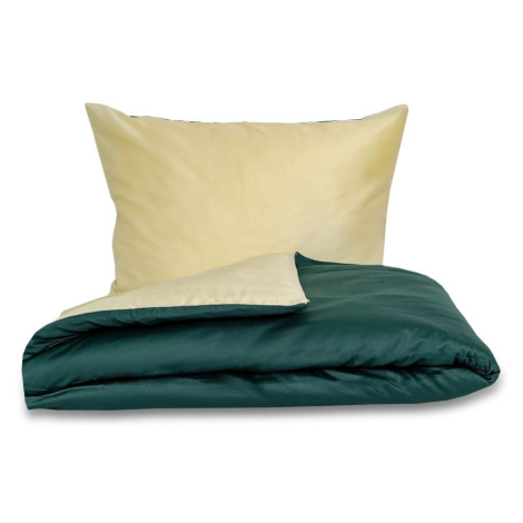 Kvalitex Saténové povlečení LUXURY COLLECTION tmavě zelené / smetanové 1x 240/220, 2x 70/90cm