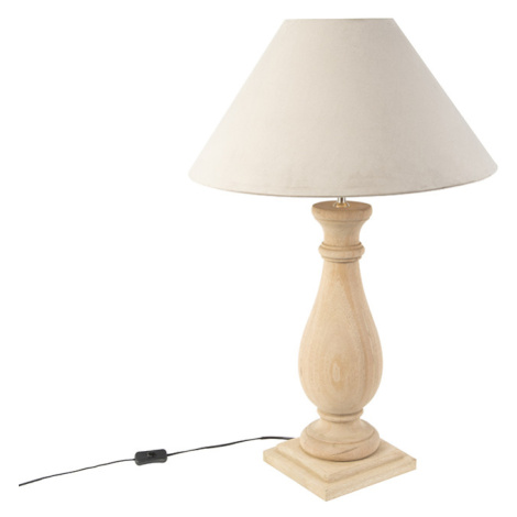 Venkovská stolní lampa ze dřeva se sametovým tupým odstínem - Lopuch QAZQA
