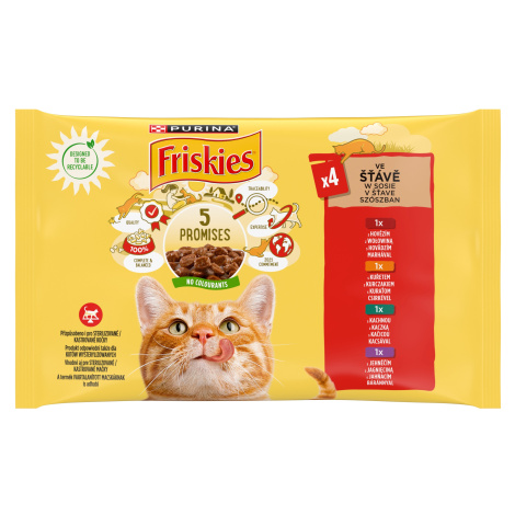 Friskies vlhké krmivo pro kočky v omáčce - s kuřecím, hovězím, jehněčím, kachním 4 x 85 g