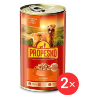 Propesko konzerva pro psy s kuřecím, játry a mrkví v omáčce 2 × 1240 g