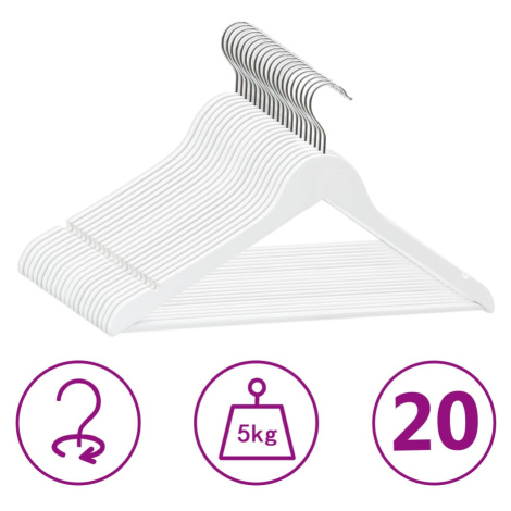 vidaXL 20 ks šatních ramínek protiskluzové bílé tvrdé dřevo