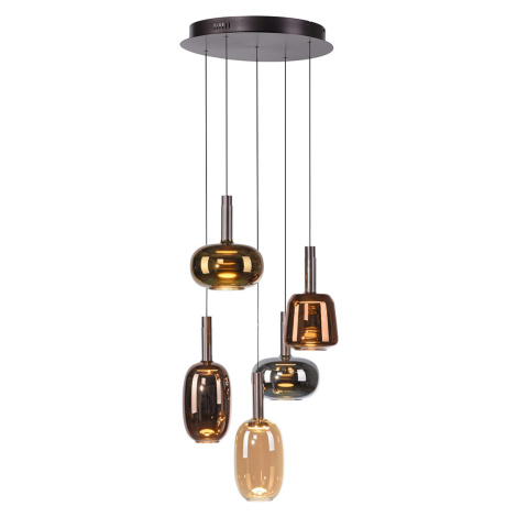 Závěsné svítidlo černé s vícebarevným sklem kulaté vč. LED 6-světel Easylift - Irides Paul Neuhaus