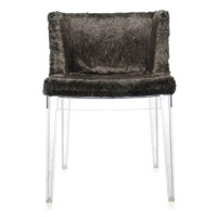 Kartell - Židle Mademoiselle Kravitz - šedá kožešina/kůže, transparentní