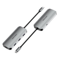 Vention 5-in-1 USB-C to HDMI / USB 3.0 x 3 /PD Docking Station 0.15M Gray Aluminum