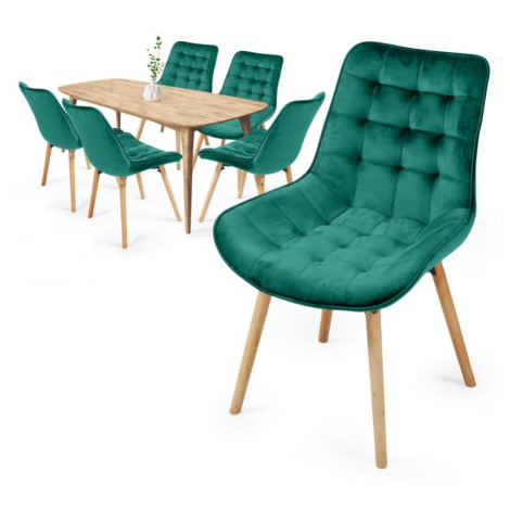 MIADOMODO Sada prošívaných jídelních židlí, zelená 6 ks