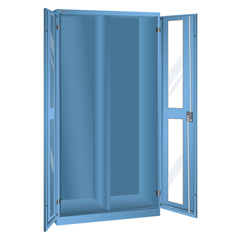 LISTA Skříň s prosklenými dveřmi, v x š x h 1950 x 1000 x 580 mm, dělicí stěna, světlá modrá