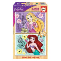 EDUCA Dřevěné puzzle Disney princezny: Locika a Ariel 2 × 25 dílků